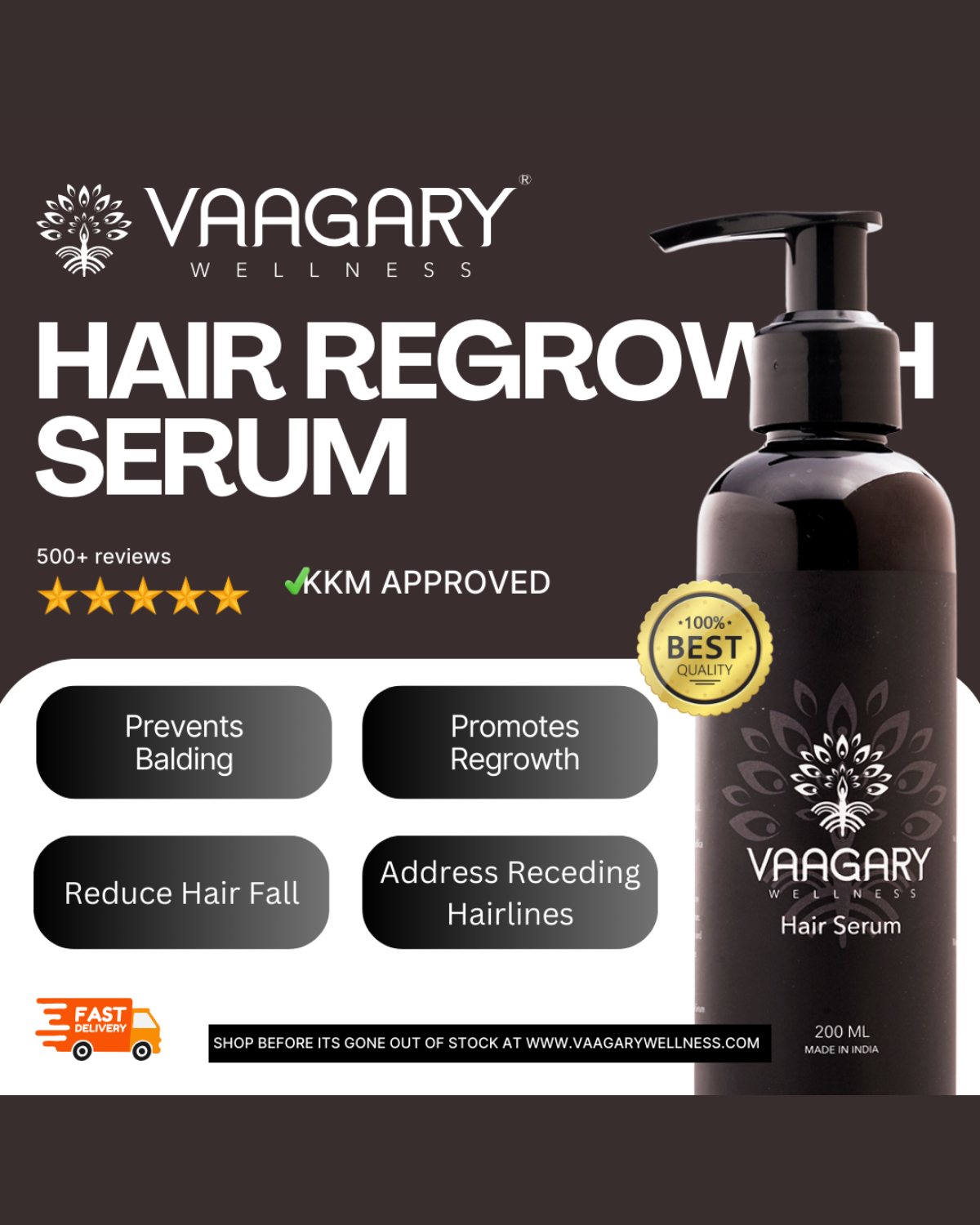 100% Serum Pertumbuhan Semula Rambut - Tiada Sulfat. Tiada Paraben. Tiada Silikon